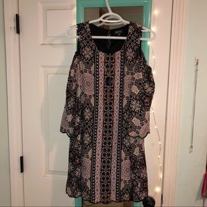 Business casual dress with black gem necklace